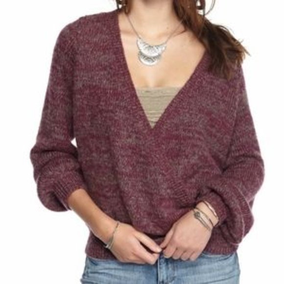 FREE PEOPLE Karina Alpaca Wool Blend Crossover Wrap Cozy Maroon Slouchy Sweater - Picture 1 of 4